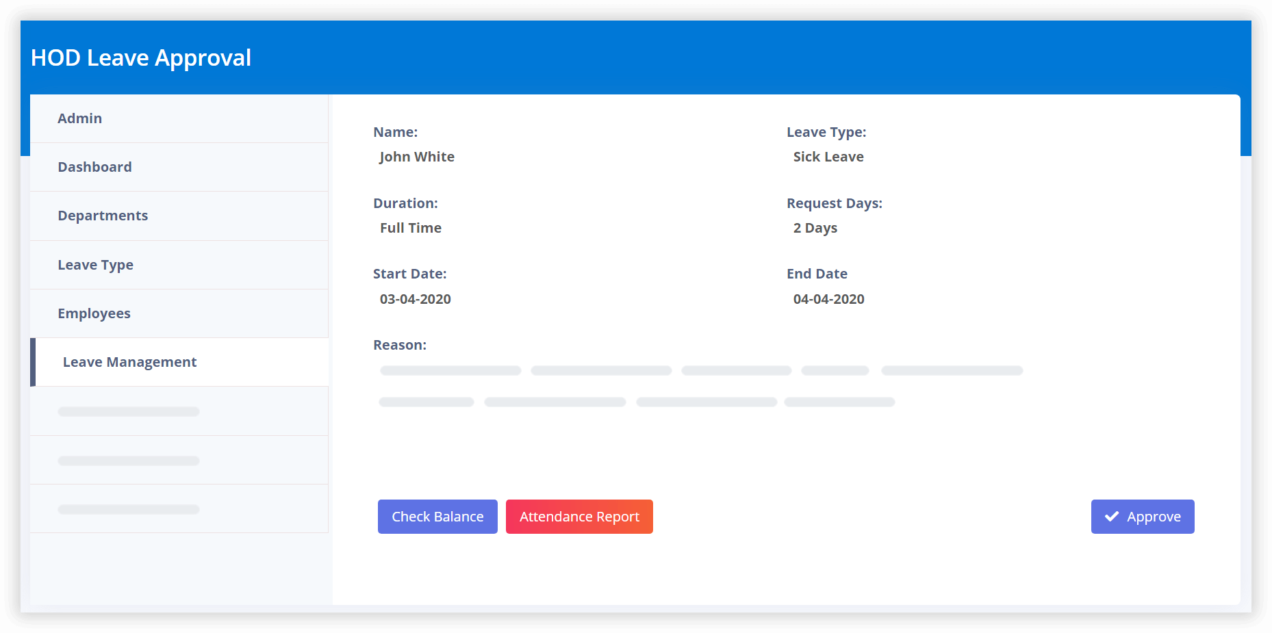HOD-Leave approval of Human Resource Application (HRIS) of Gluon ERP software. Gluon ERP is the best ERP System in Pakistan, UAE, Saudi Arabia, Africa, Europe, USA.