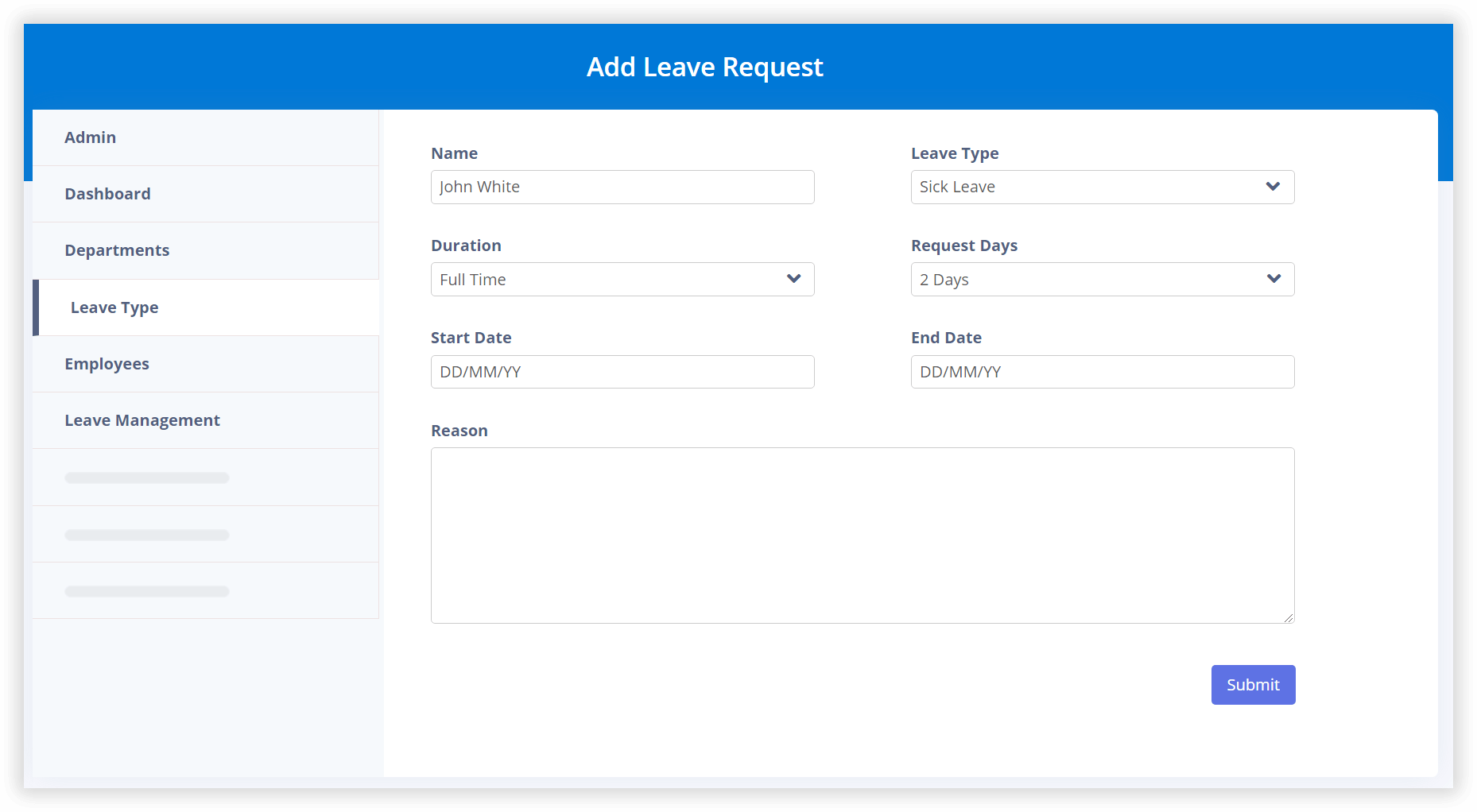 Leave-request of Human Resource Application (HRIS) of Gluon ERP software. Gluon ERP is the best ERP System in Pakistan, UAE, Saudi Arabia, Africa, Europe, USA.