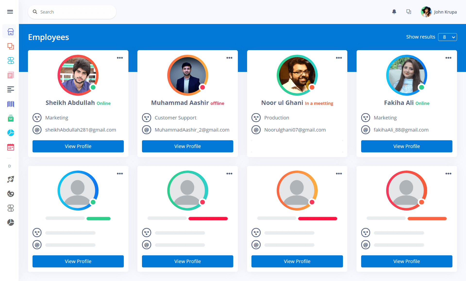 Employees Dashboard of Human Resource Application (HRIS) of Gluon ERP Software. Gluon ERP is the best ERP System in Pakistan, UAE, Saudi Arabia, Africa, Europe, USA